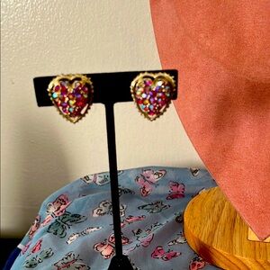 VTG - Heart-Shaped Silver and Red clip - on Earrings